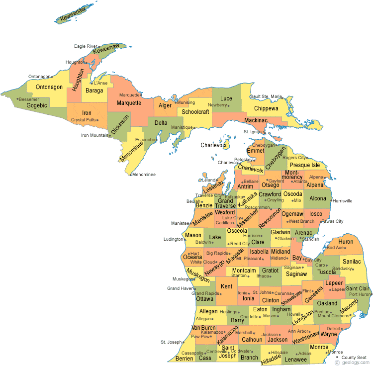 Image result for michigan county map