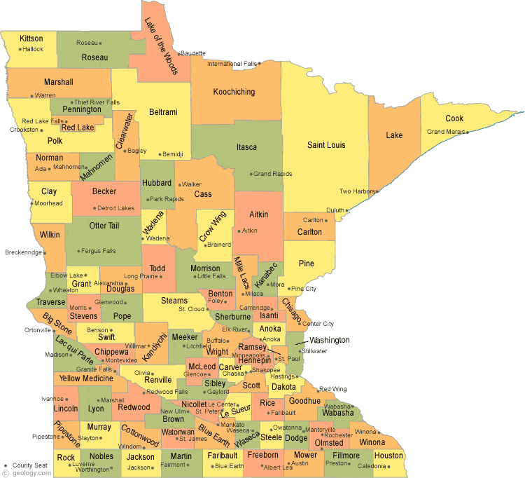 Image result for minnesota counties map