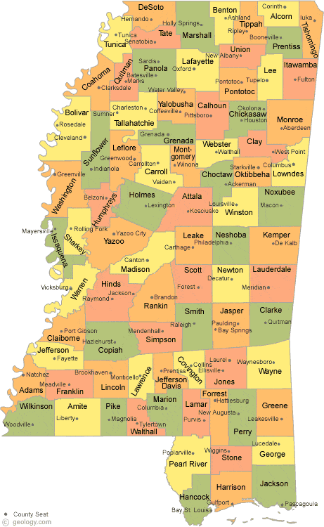 Map Of Ms With Cities - Sibyl Fanechka