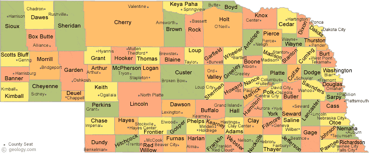 Nebraska County Map   Nebraska County Map 