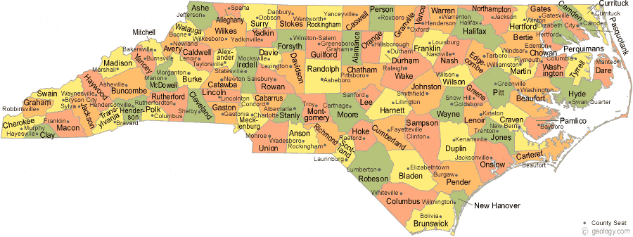 map of North Carolina Counties