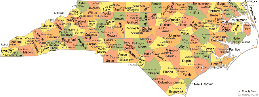 Nc Map With Counties And Cities North Carolina County Map