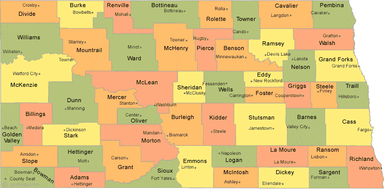 map of north dakota cities and towns North Dakota County Map map of north dakota cities and towns