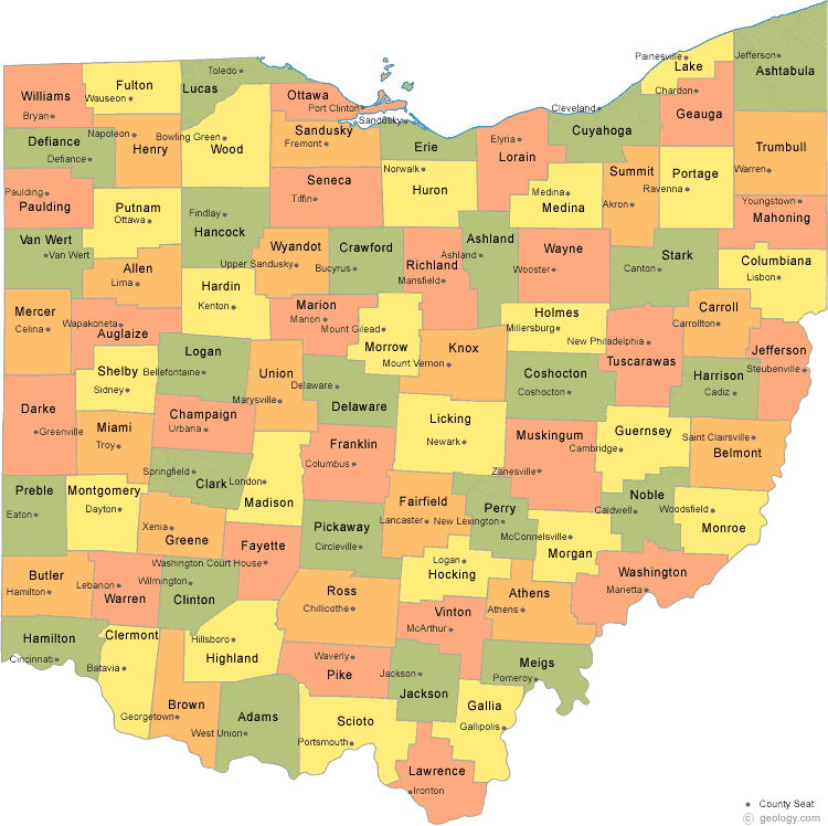 map of Ohio Counties