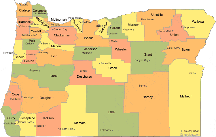 map of Oregon Counties