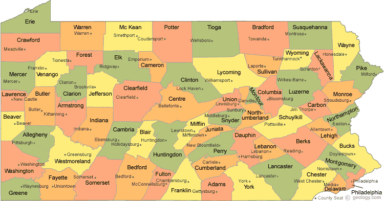 map of Pennsylvania Counties