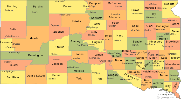 map of South Dakota Counties