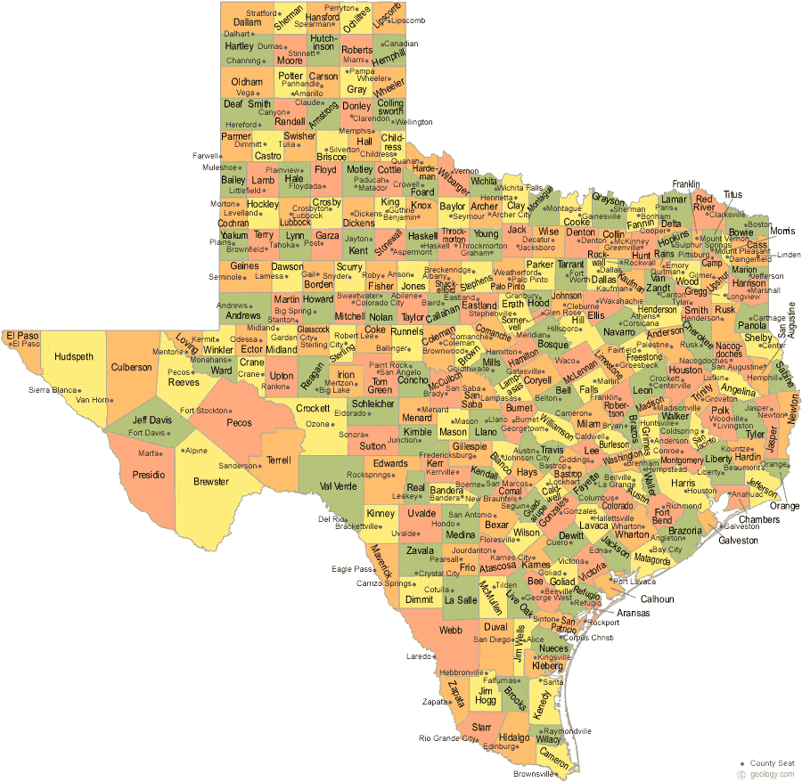 map of Texas Counties