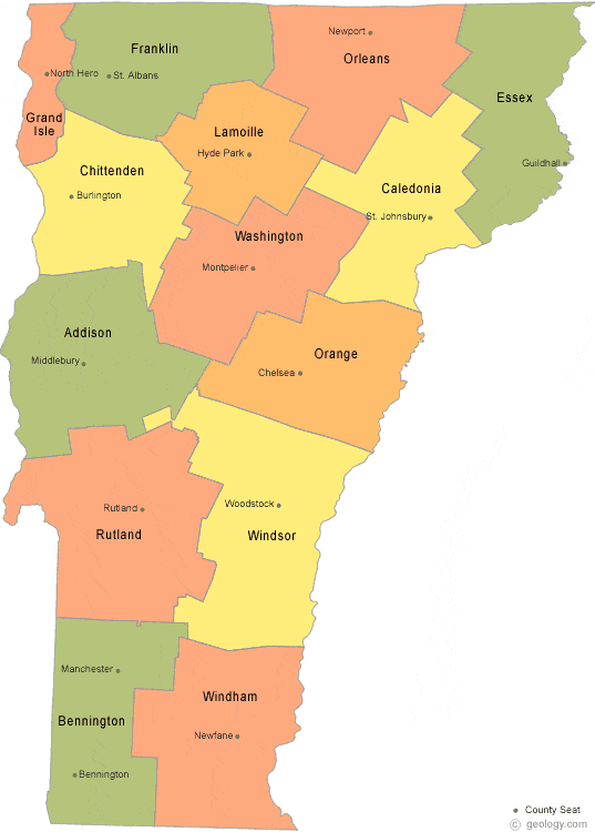 map of Vermont Counties