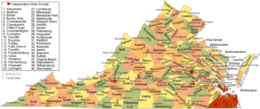 Map Of Virginia With Counties Virginia County Map