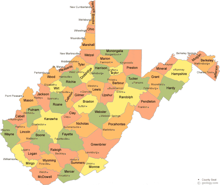 map of West Virginia Counties