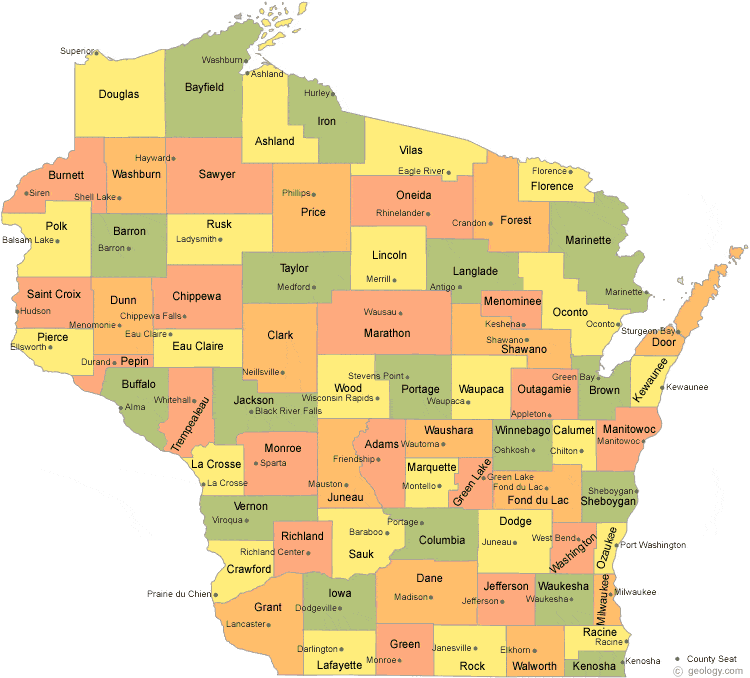 Map Of State Of Wisconsin Draw A Topographic Map   Wisconsin County Map 