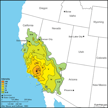Map of Kern County Earthquake of 1952