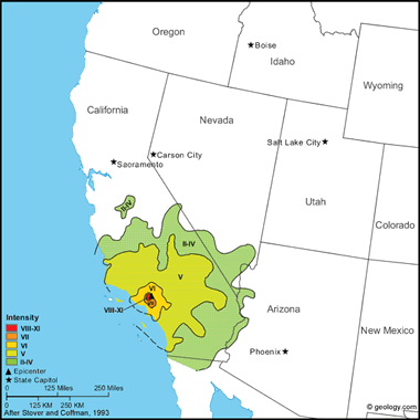 Map of San Fernando Earthquake of 1971