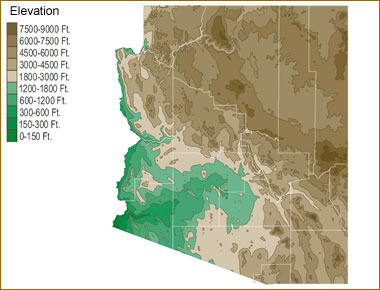 Map of Arizona Lakes, Streams and Rivers