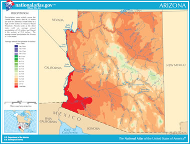 Rivers In Arizona Map   Arizona Precipitation Map 