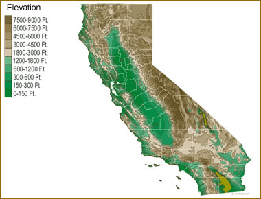 Elevation Map Southern California Map Of California Lakes, Streams And Rivers