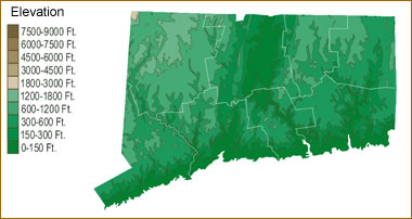Connecticut elevation map