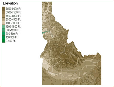 Idaho elevation map