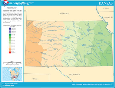 Map of Kansas Lakes, Streams and Rivers