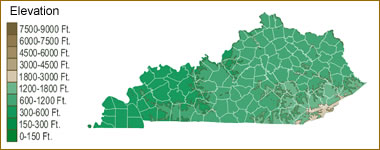 Kentucky elevation map