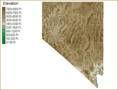 Nevada elevation map