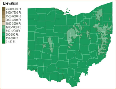 Ohio elevation map