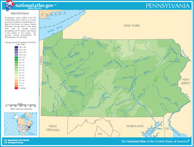 Map of Pennsylvania Lakes, Streams and Rivers