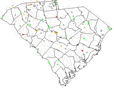 Map of South Carolina Lakes, Streams and Rivers