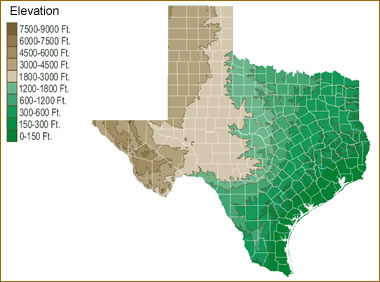 Texas elevation map