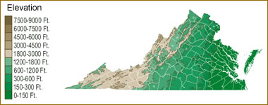 Virginia elevation map