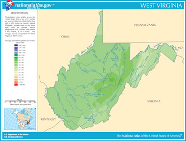 West Virginia Lakes Map Map of West Virginia Lakes, Streams and Rivers