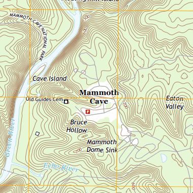topographic map of an area near Mammoth Cave National Park