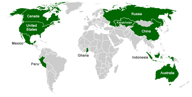 World Gold Production Map