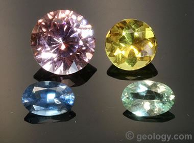 faceted morganite, heliodor, aquamarine, and green beryl