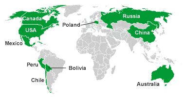 Map of silver-producing countries