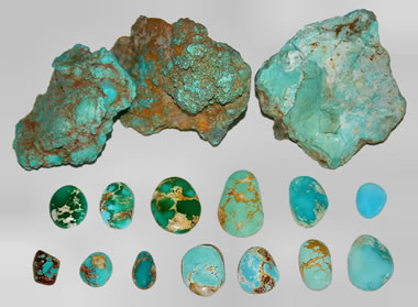 turquoise rough and cabochons