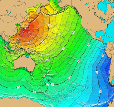 Pacific Ocean tsunami from Honshu, Japan earthqake