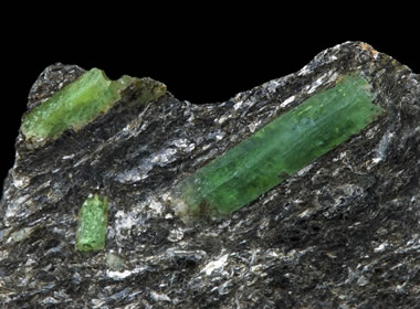 Emeralds in mica schist