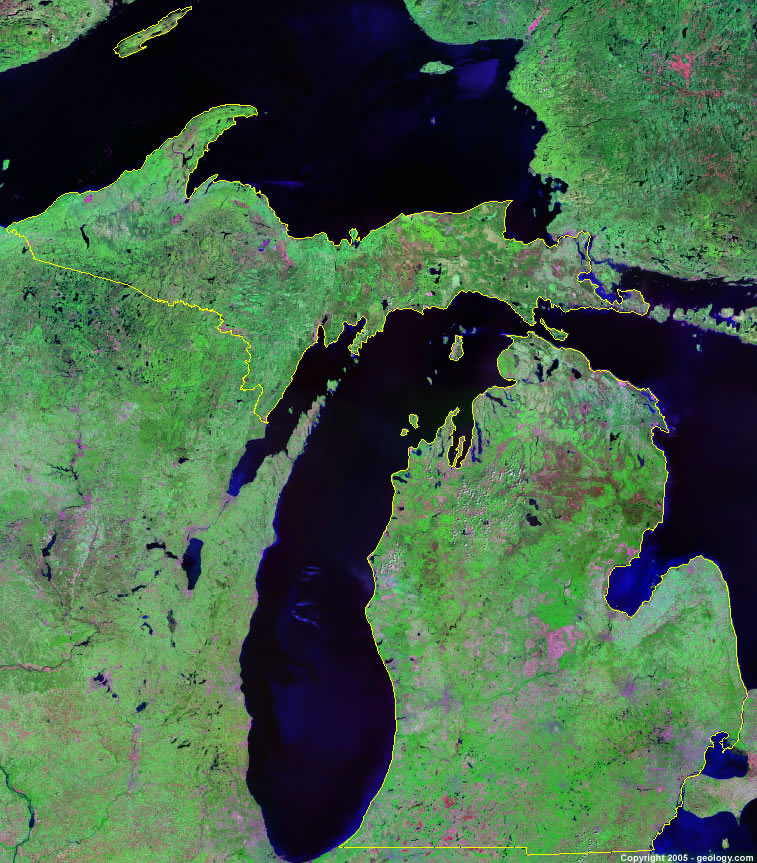 Satellite Map Of Michigan Michigan Satellite Images - Landsat Color Image