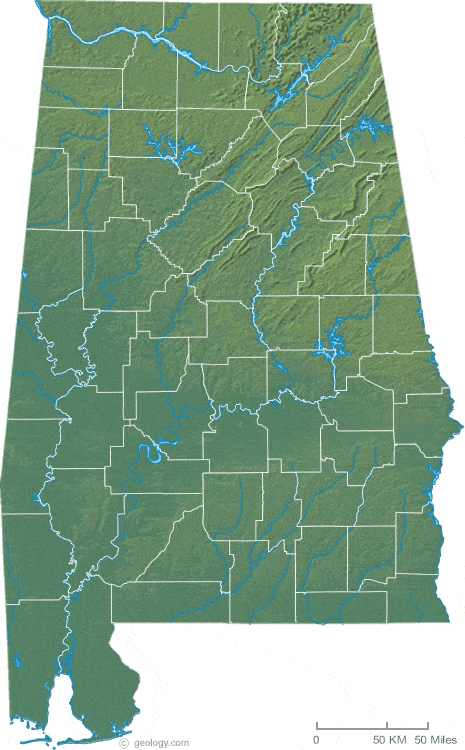 Map Of Alabama   Alabama Physical Map 