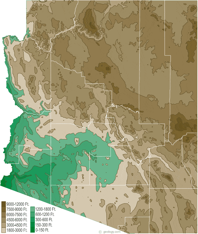 Arizona Physical Map And Arizona Topographic Map 7182