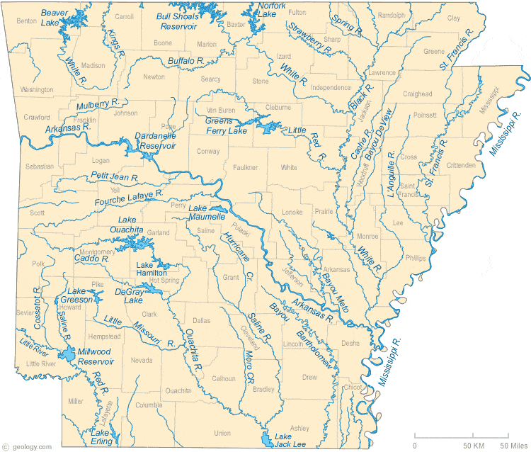 Arkansas River On Us Map Map of Arkansas Lakes, Streams and Rivers