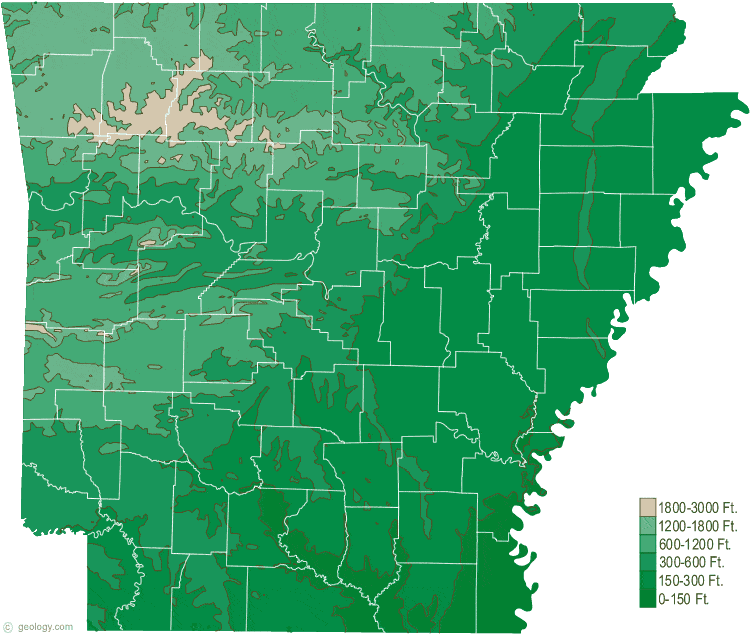 Arkansas elevation map