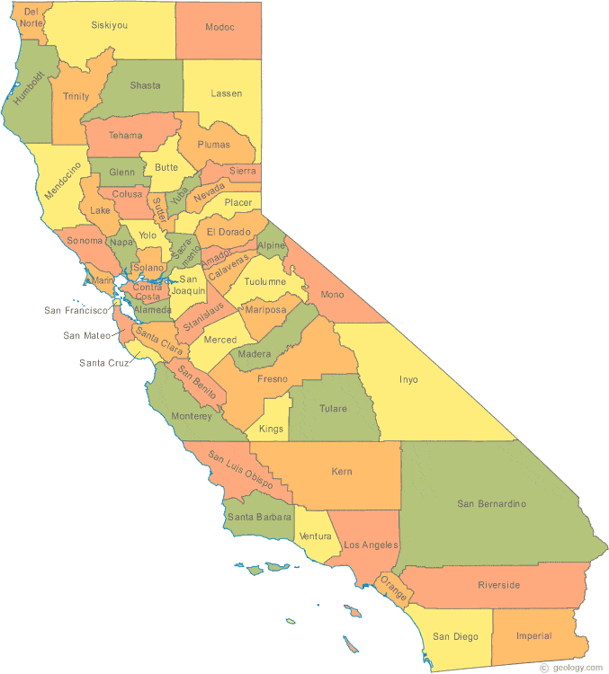 Topographic Map Of California With Labels Map of California