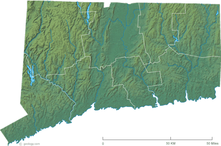 Connecticut physical map