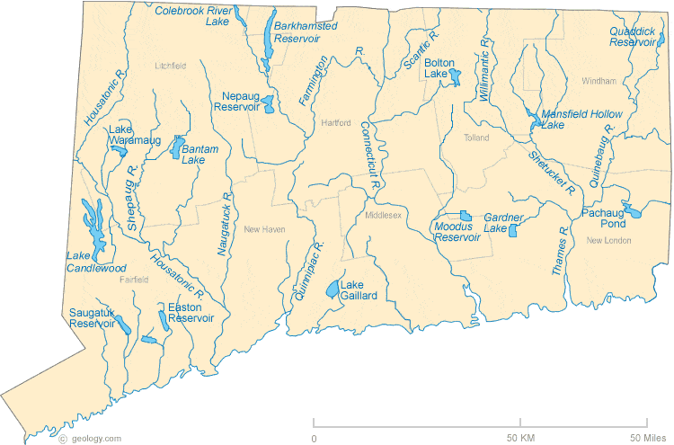 Map Of Connecticut Lakes Streams And Rivers
