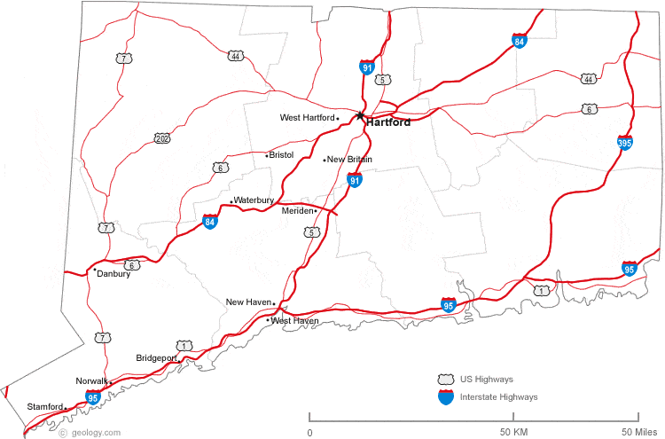 map of Connecticut cities