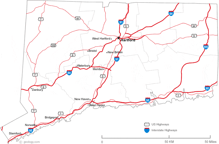 road map of ct Map Of Connecticut road map of ct