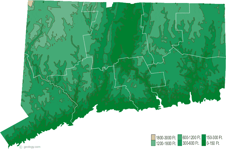 Elevation Map Of Ct Map of Connecticut